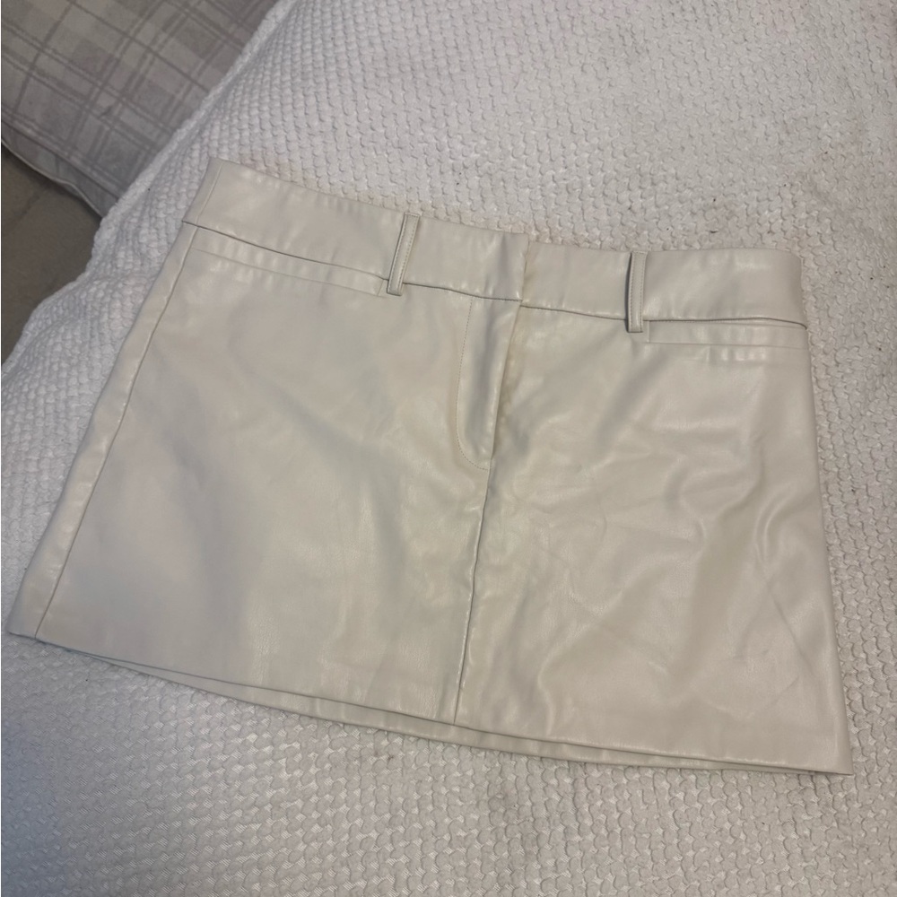 Astr Cream Faux Leather Mini Skirt